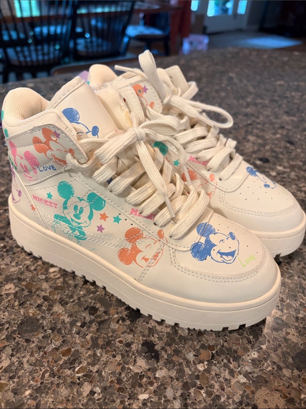 Zara Cream High-Top Sneakers with Multicolor Mickey Print